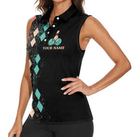 Custom Bowling Balls Women Sleeveless Polo Shirt with Does This Shirt Make My Balls Look Big Quote and Retro Argyle Pattern - Wonder Print Shop