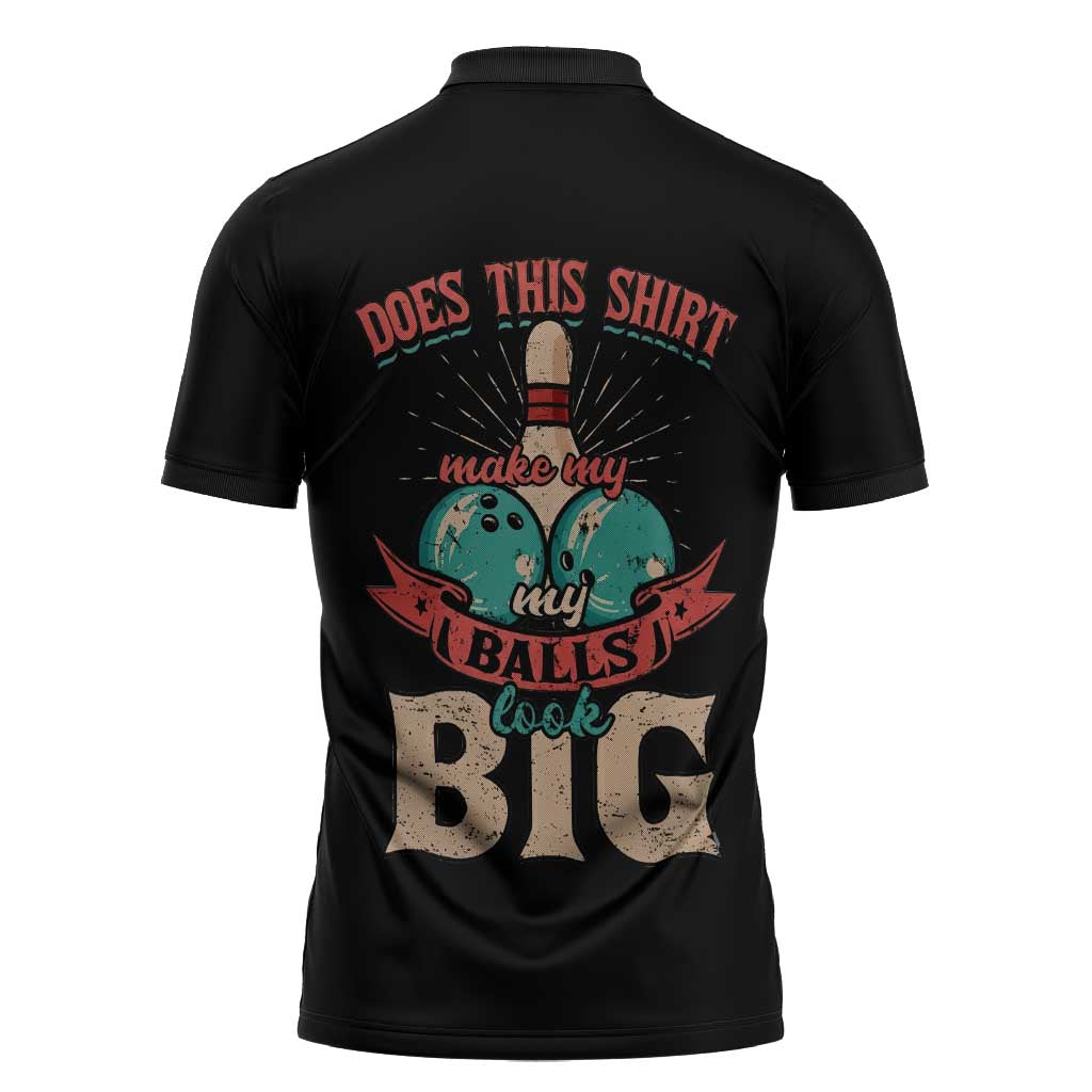 Custom Bowling Balls Zipper Polo Shirt with Does This Shirt Make My Balls Look Big Quote and Retro Argyle Pattern - Wonder Print Shop