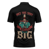 Custom Bowling Balls Zipper Polo Shirt with Does This Shirt Make My Balls Look Big Quote and Retro Argyle Pattern - Wonder Print Shop