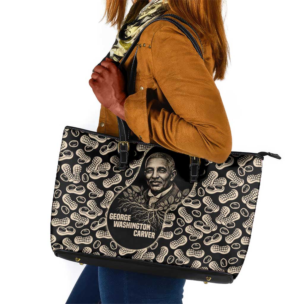 George Washington Carver Leather Tote Bag Peanut From Soil Comes Knowledge Quote and Agricultural Roots - Wonder Print Shop