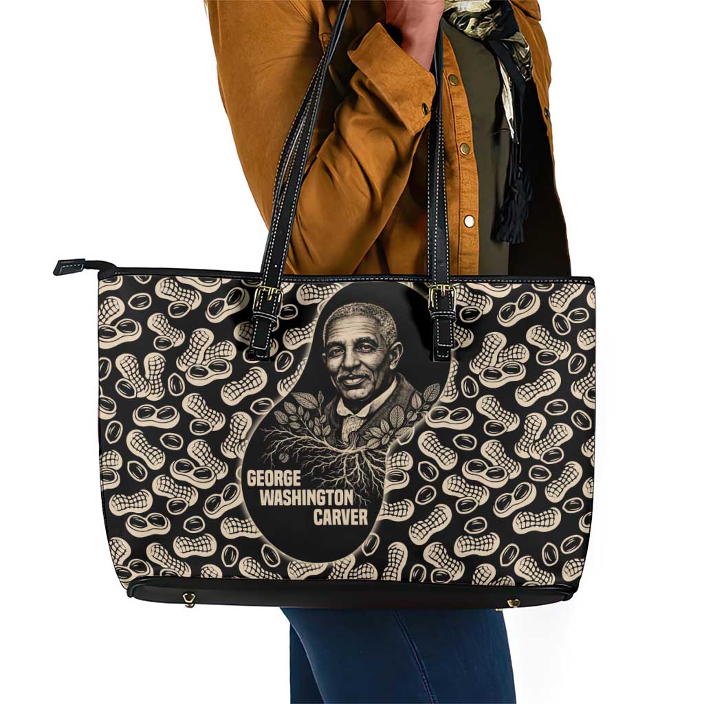 George Washington Carver Leather Tote Bag Peanut From Soil Comes Knowledge Quote and Agricultural Roots - Wonder Print Shop