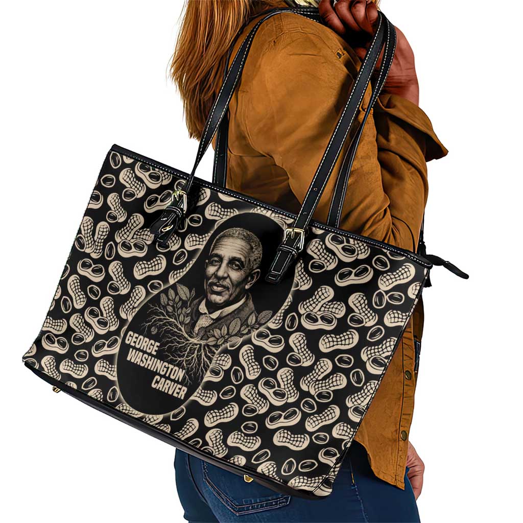 George Washington Carver Leather Tote Bag Peanut From Soil Comes Knowledge Quote and Agricultural Roots - Wonder Print Shop