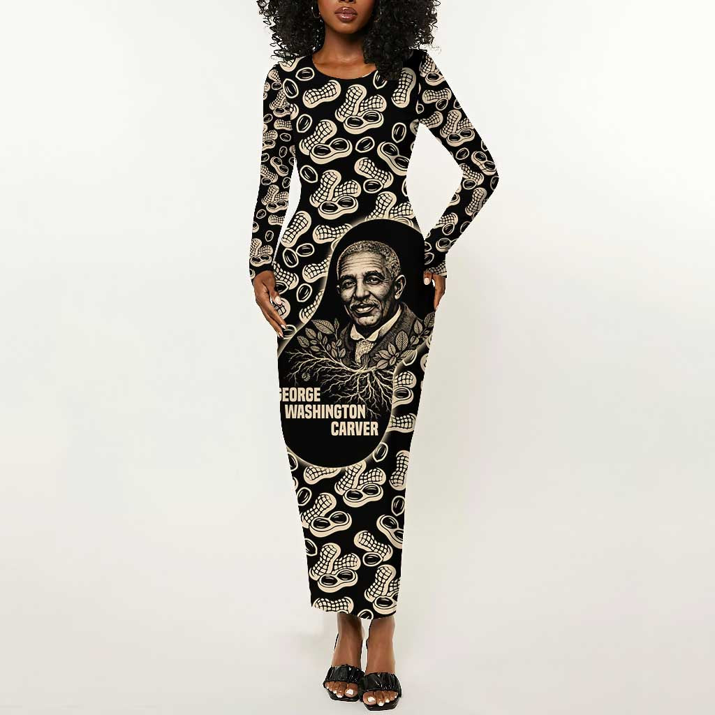 George Washington Carver Long Sleeve Bodycon Dress Peanut From Soil Comes Knowledge Quote and Agricultural Roots - Wonder Print Shop