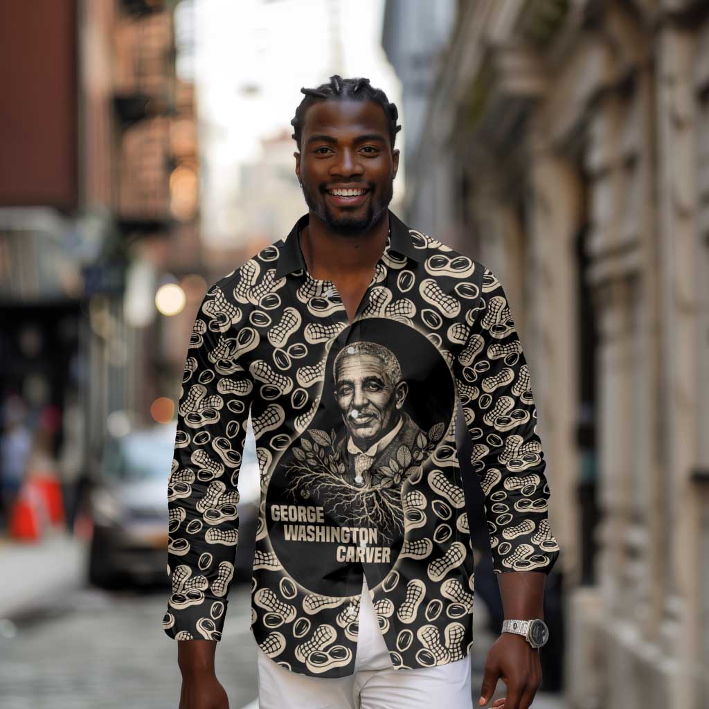 George Washington Carver Long Sleeve Button Shirt Peanut From Soil Comes Knowledge Quote and Agricultural Roots - Wonder Print Shop