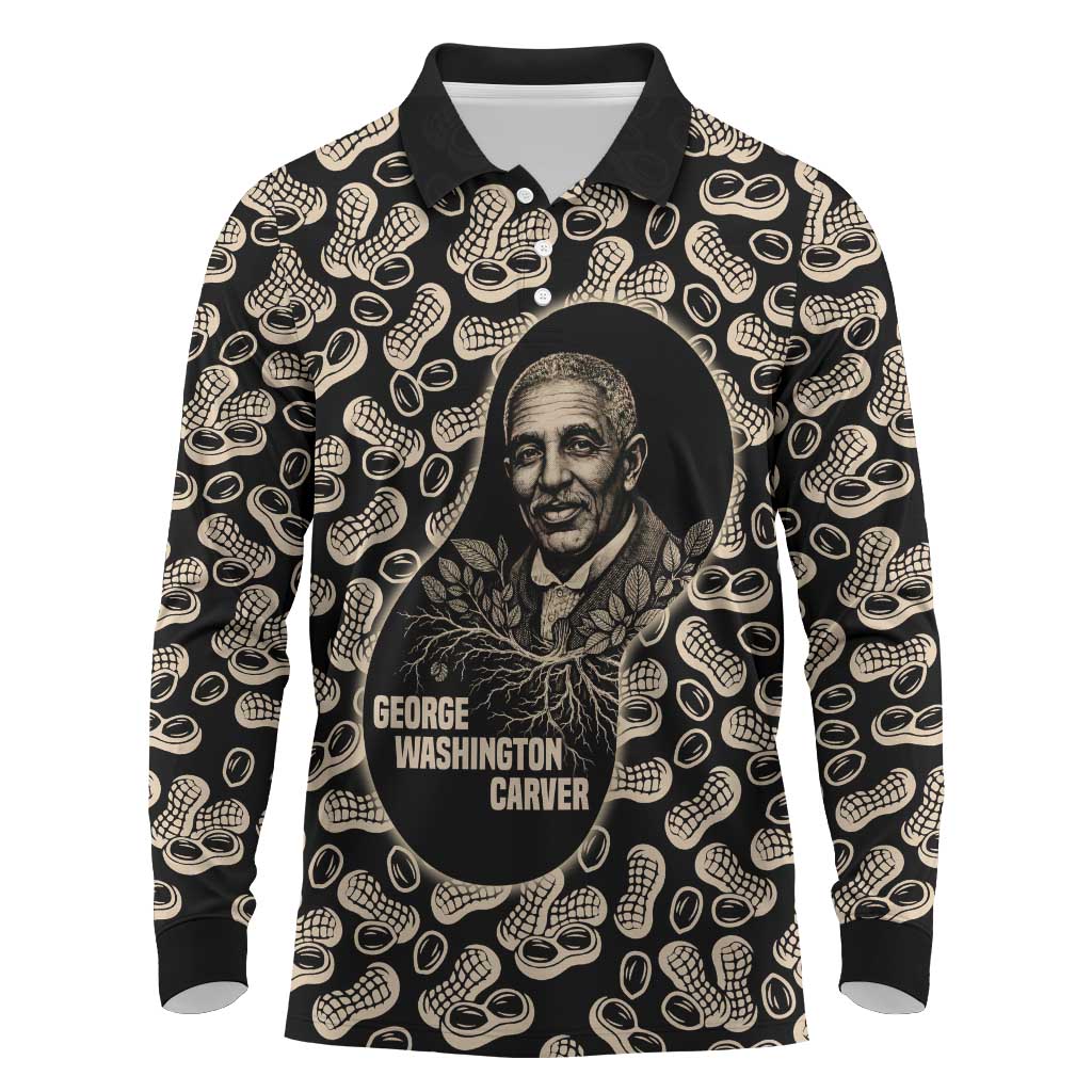 George Washington Carver Long Sleeve Polo Shirt Peanut From Soil Comes Knowledge Quote and Agricultural Roots - Wonder Print Shop