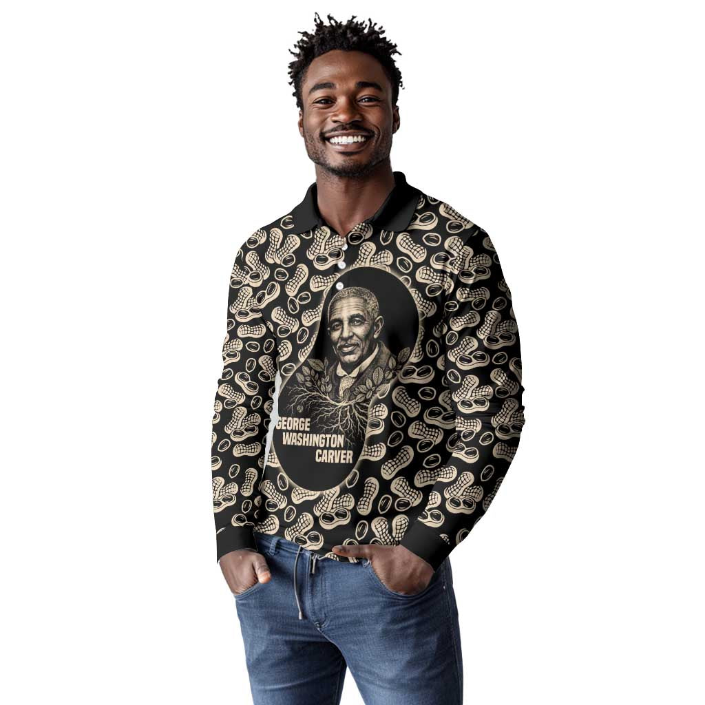George Washington Carver Long Sleeve Polo Shirt Peanut From Soil Comes Knowledge Quote and Agricultural Roots - Wonder Print Shop