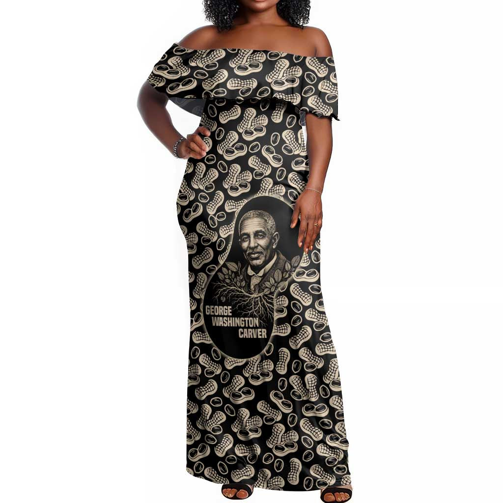 George Washington Carver Off Shoulder Maxi Dress Peanut From Soil Comes Knowledge Quote and Agricultural Roots - Wonder Print Shop