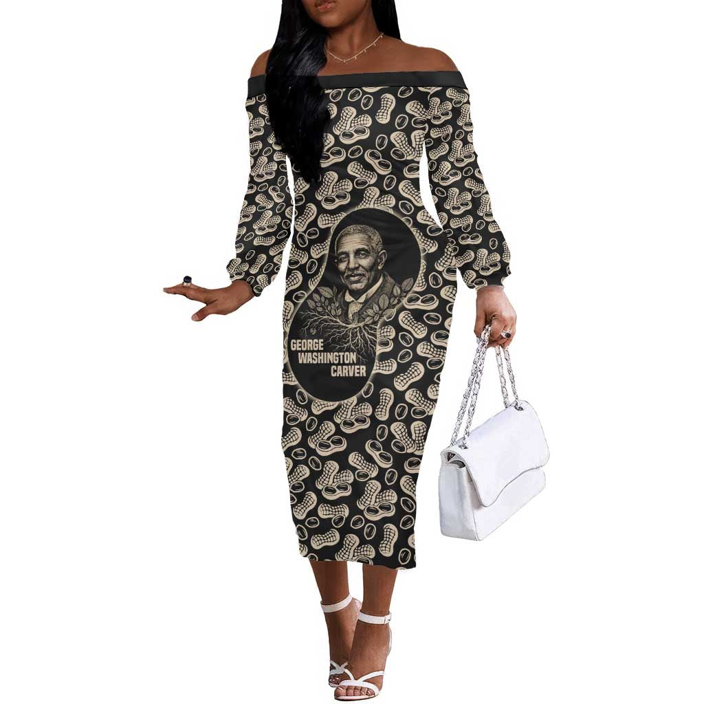 George Washington Carver Off The Shoulder Long Sleeve Dress Peanut From Soil Comes Knowledge Quote and Agricultural Roots - Wonder Print Shop