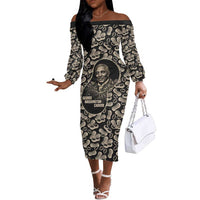 George Washington Carver Off The Shoulder Long Sleeve Dress Peanut From Soil Comes Knowledge Quote and Agricultural Roots - Wonder Print Shop
