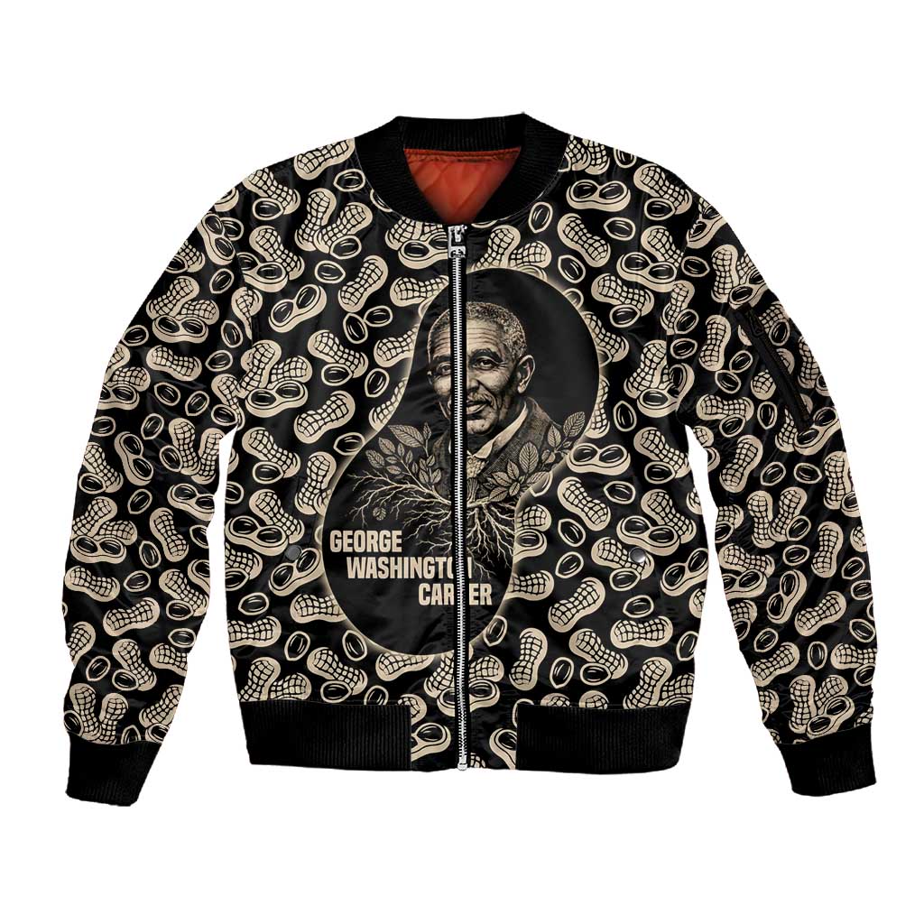 George Washington Carver Sleeve Zip Bomber Jacket Peanut From Soil Comes Knowledge Quote and Agricultural Roots - Wonder Print Shop