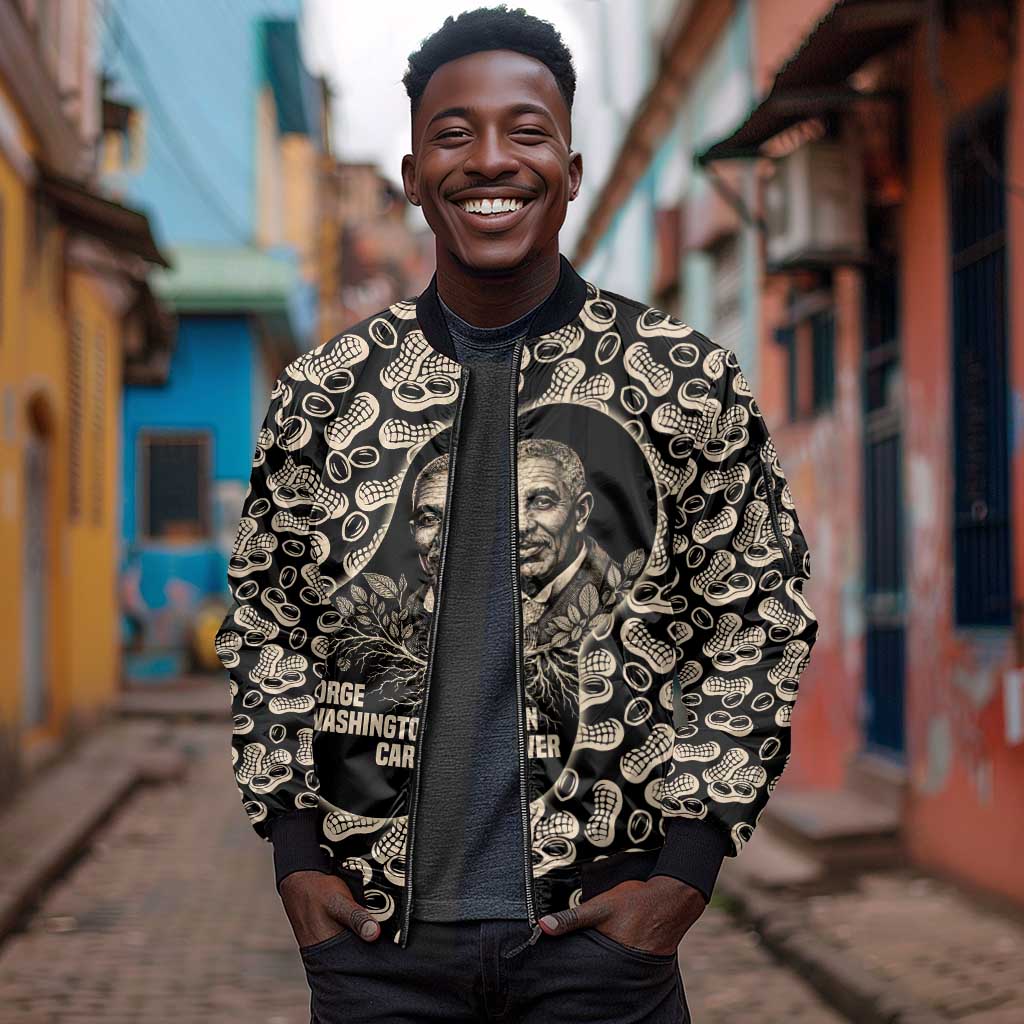 George Washington Carver Sleeve Zip Bomber Jacket Peanut From Soil Comes Knowledge Quote and Agricultural Roots - Wonder Print Shop