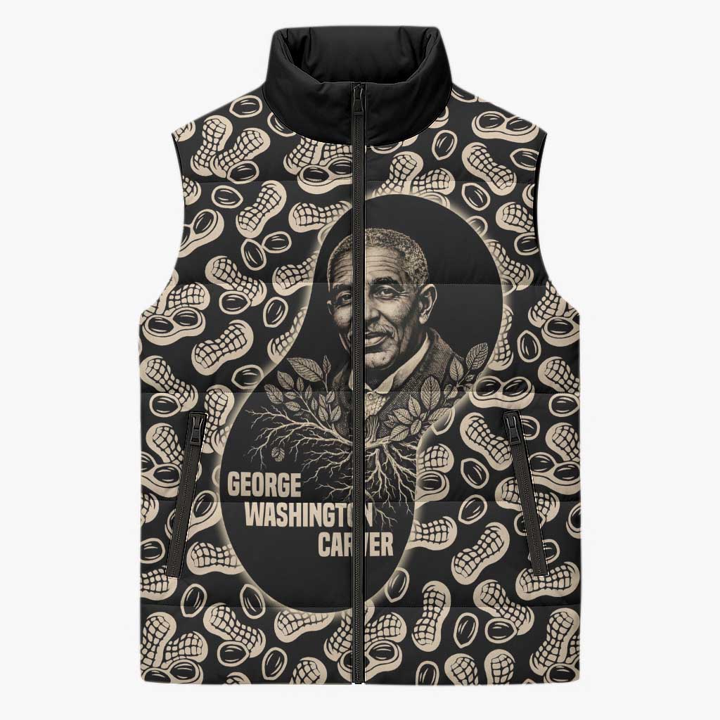 George Washington Carver Sleeveless Puffer Jacket Peanut From Soil Comes Knowledge Quote and Agricultural Roots - Wonder Print Shop