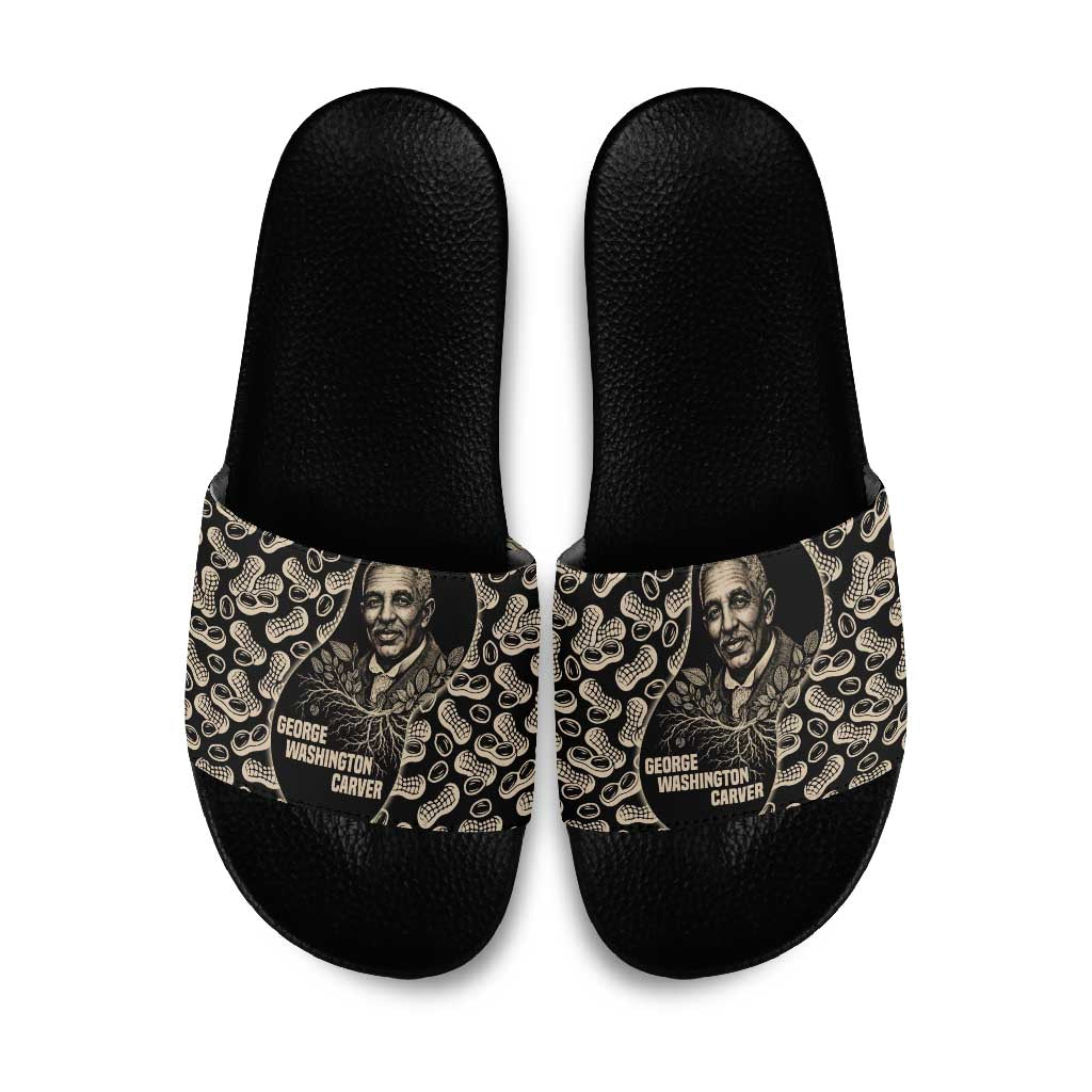 George Washington Carver Slide Sandals Peanut From Soil Comes Knowledge Quote and Agricultural Roots - Wonder Print Shop