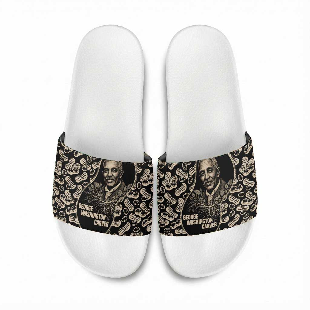 George Washington Carver Slide Sandals Peanut From Soil Comes Knowledge Quote and Agricultural Roots - Wonder Print Shop