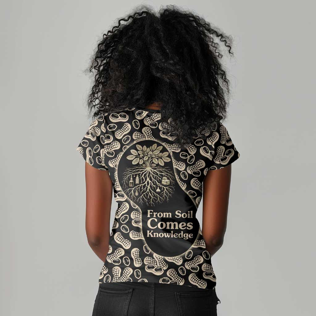 George Washington Carver Women V-Neck T-Shirt Peanut From Soil Comes Knowledge Quote and Agricultural Roots - Wonder Print Shop