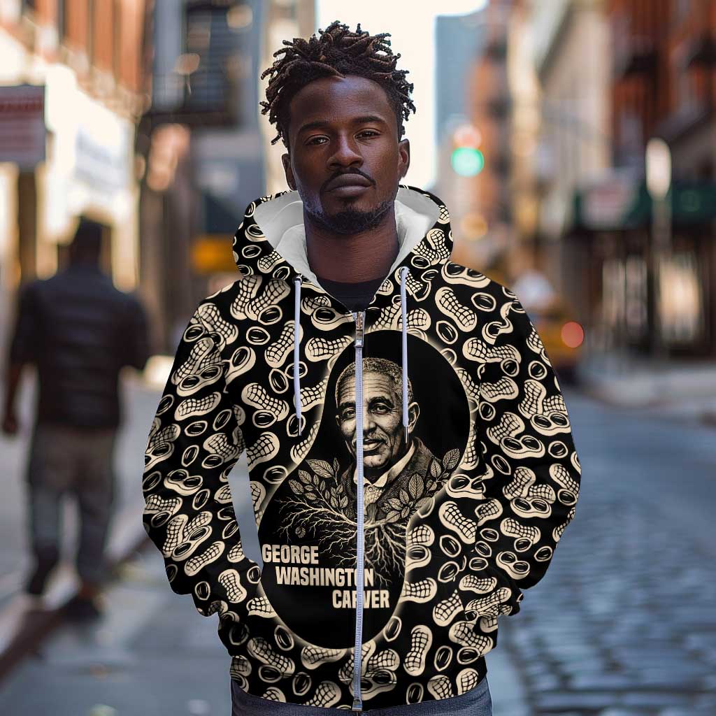 George Washington Carver Zip Hoodie Peanut From Soil Comes Knowledge Quote and Agricultural Roots - Wonder Print Shop