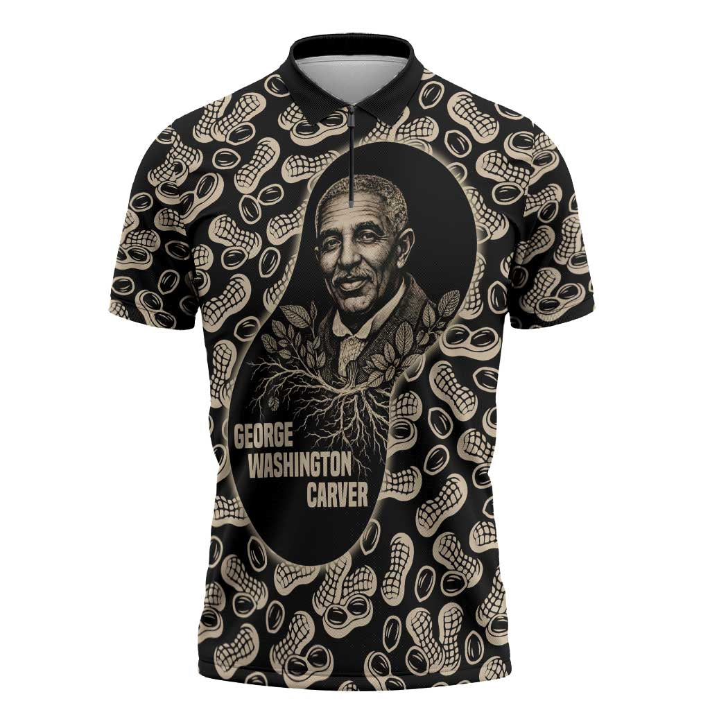 George Washington Carver Zipper Polo Shirt Peanut From Soil Comes Knowledge Quote and Agricultural Roots - Wonder Print Shop