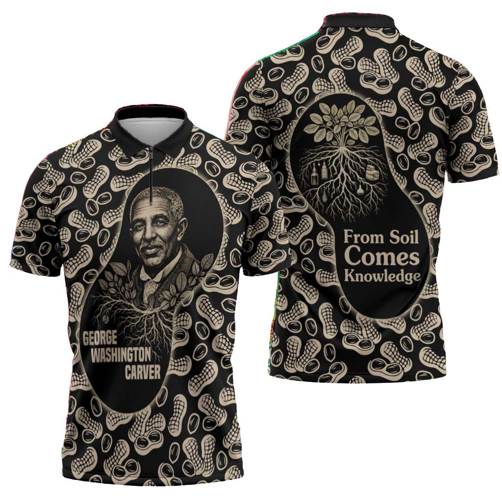 George Washington Carver Zipper Polo Shirt Peanut From Soil Comes Knowledge Quote and Agricultural Roots - Wonder Print Shop