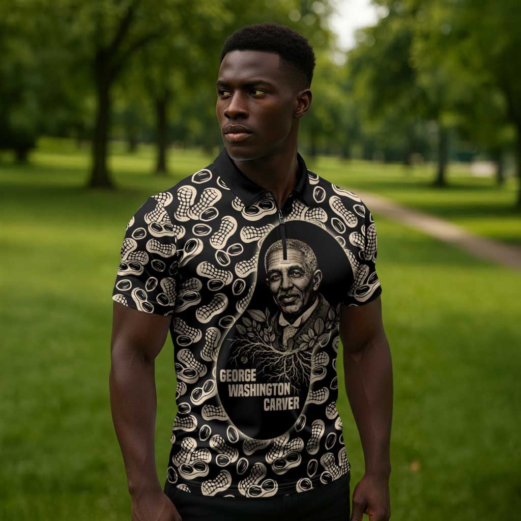 George Washington Carver Zipper Polo Shirt Peanut From Soil Comes Knowledge Quote and Agricultural Roots - Wonder Print Shop