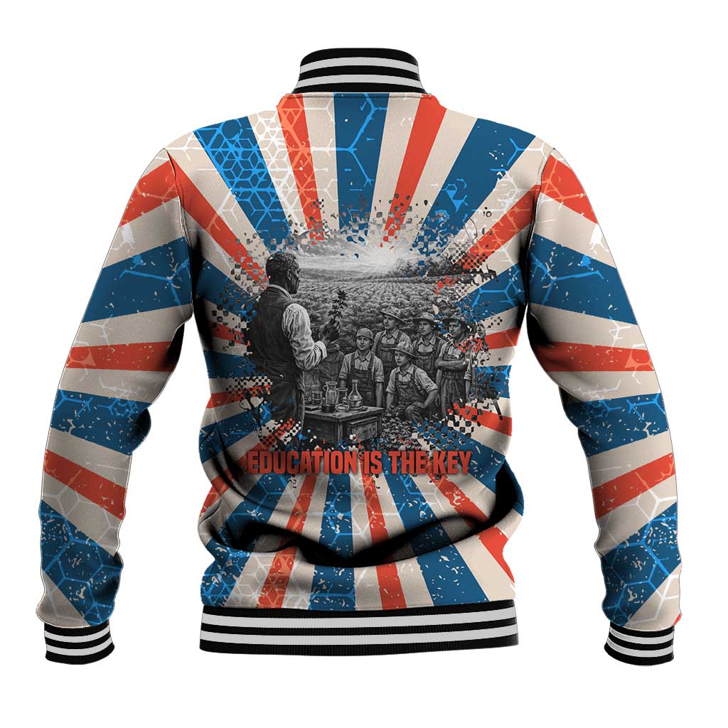 George Washington Carver Baseball Jacket with Science Teaching Scene, Education Is the Key Quote - Wonder Print Shop