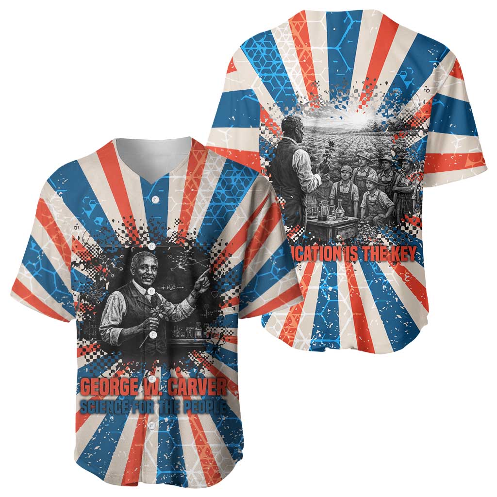 George Washington Carver Baseball Jersey with Science Teaching Scene, Education Is the Key Quote - Wonder Print Shop