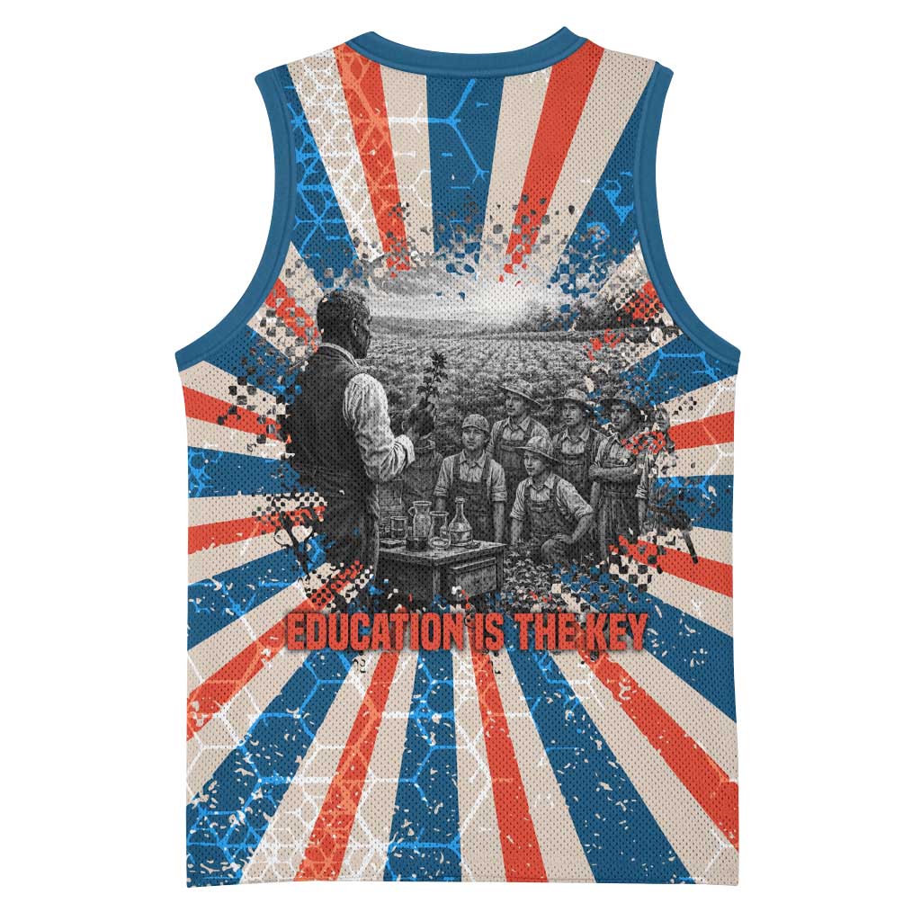 George Washington Carver Basketball Jersey with Science Teaching Scene, Education Is the Key Quote - Wonder Print Shop