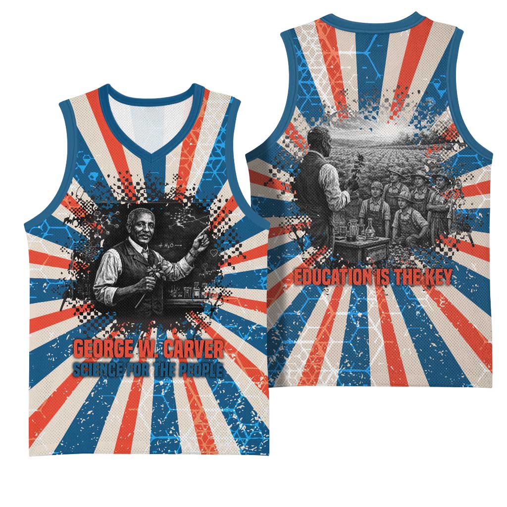 George Washington Carver Basketball Jersey with Science Teaching Scene, Education Is the Key Quote - Wonder Print Shop