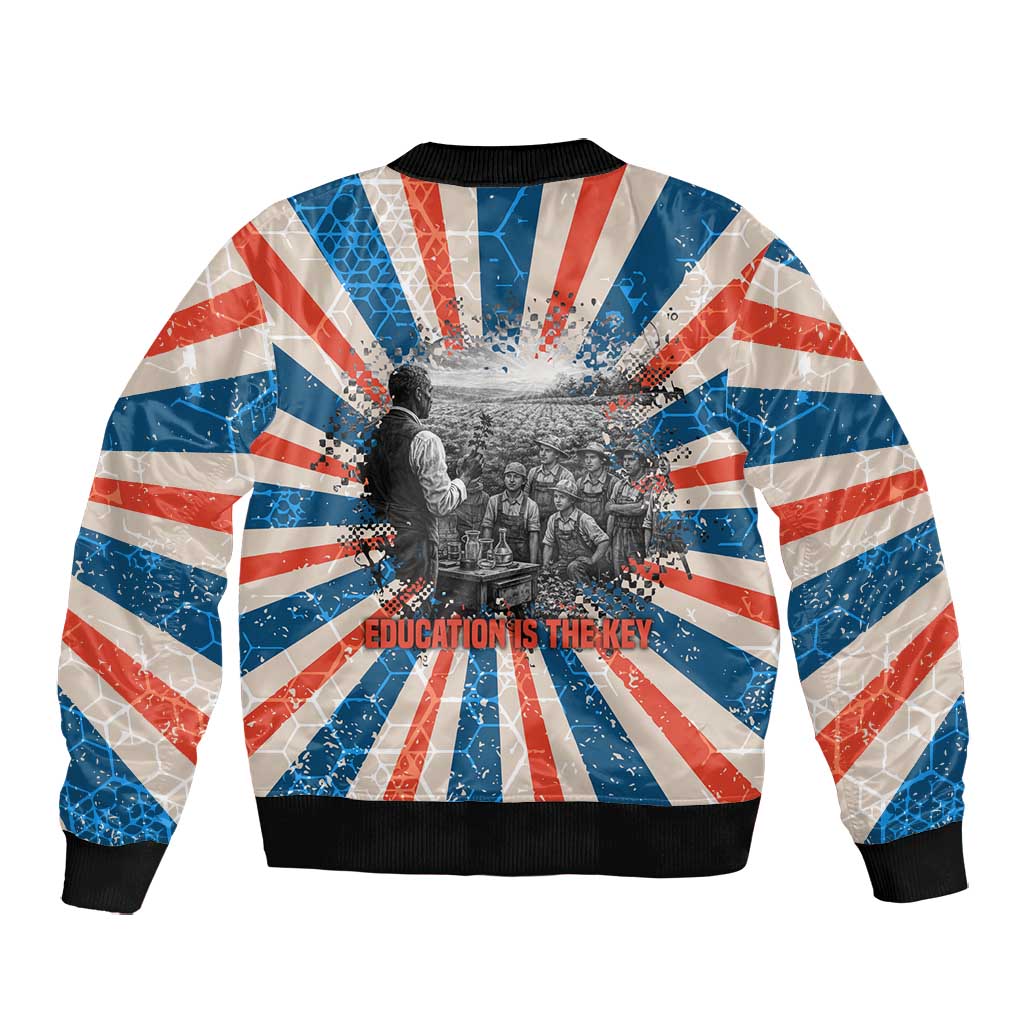 George Washington Carver Bomber Jacket with Science Teaching Scene, Education Is the Key Quote - Wonder Print Shop