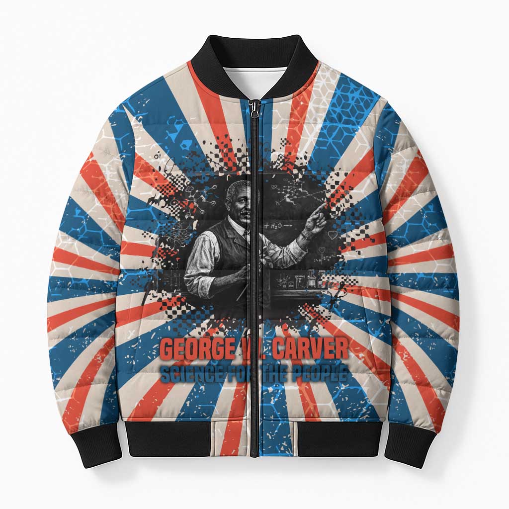 George Washington Carver Bomber Puffer Jacket with Science Teaching Scene, Education Is the Key Quote - Wonder Print Shop