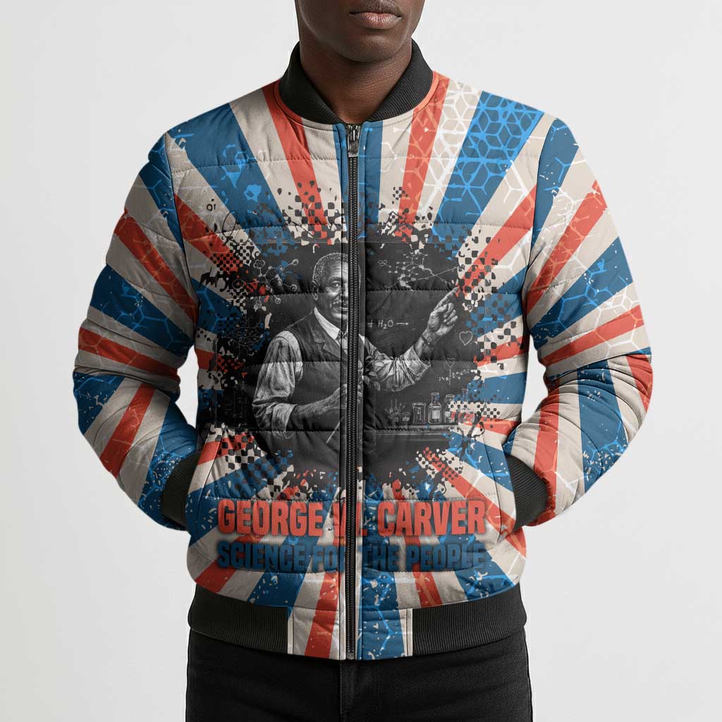 George Washington Carver Bomber Puffer Jacket with Science Teaching Scene, Education Is the Key Quote - Wonder Print Shop