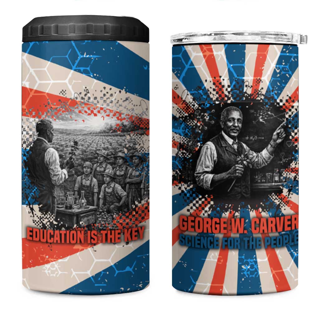 George Washington Carver 4 in 1 Can Cooler Tumbler with Science Teaching Scene, Education Is the Key Quote - Wonder Print Shop