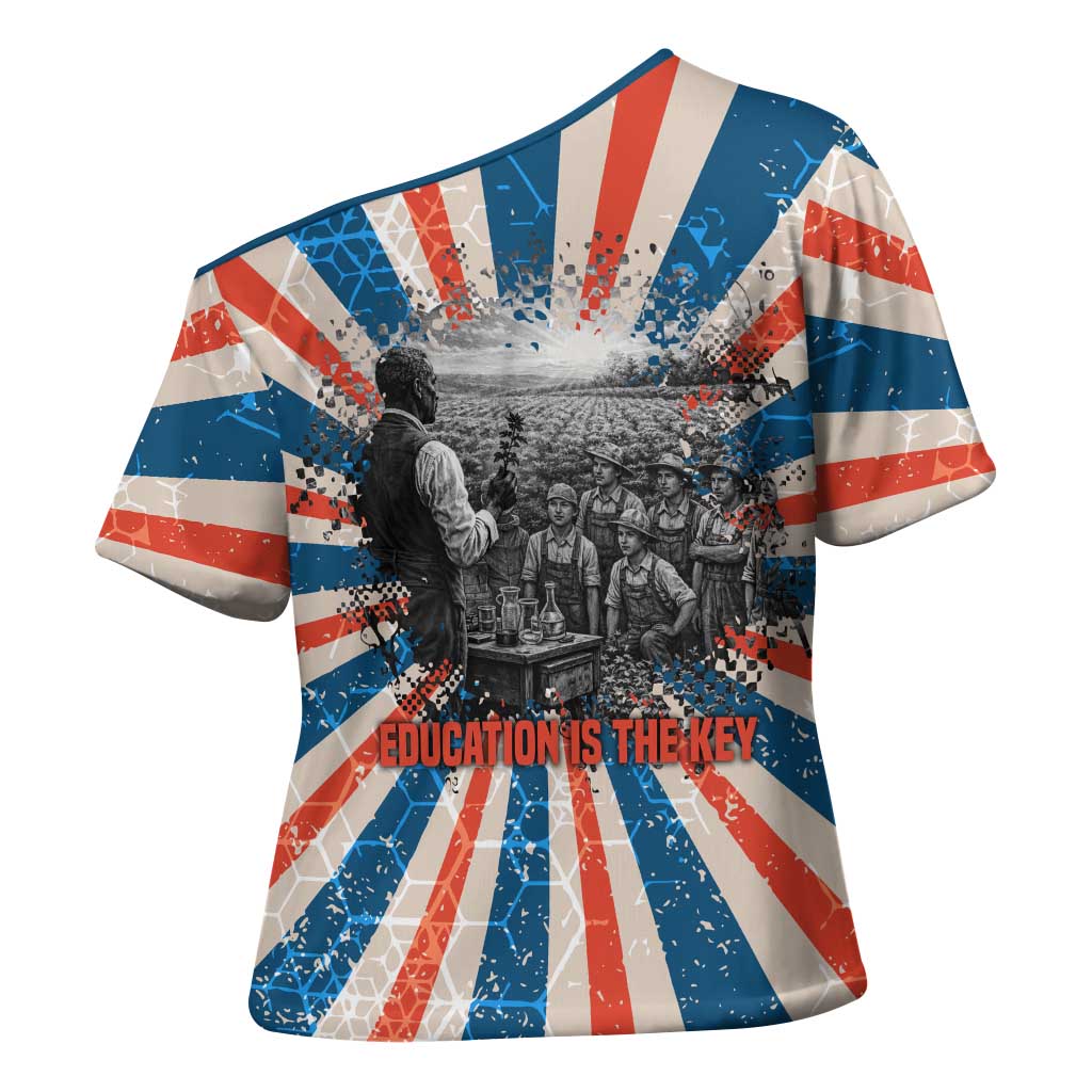 George Washington Carver Cross Shoulder Shirt with Science Teaching Scene, Education Is the Key Quote - Wonder Print Shop