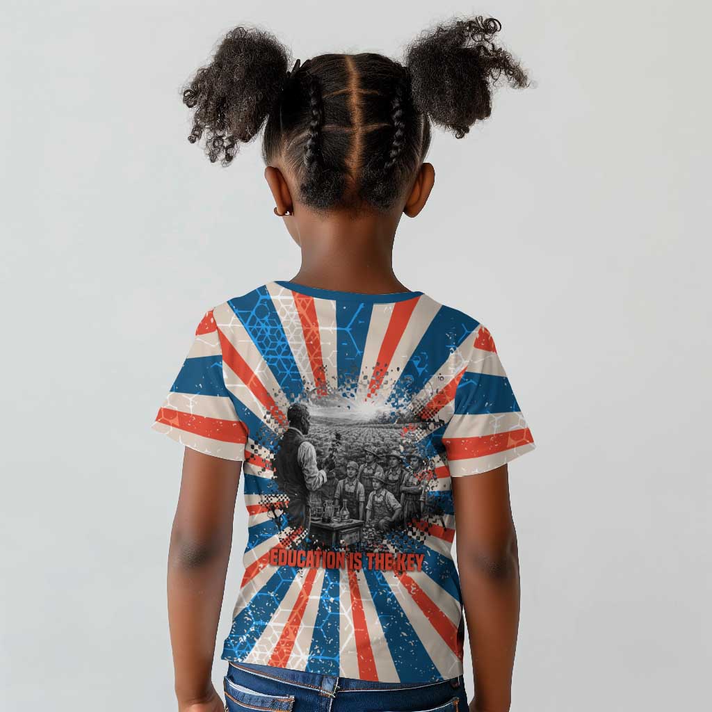 George Washington Carver Kid T shirt with Science Teaching Scene, Education Is the Key Quote - Wonder Print Shop