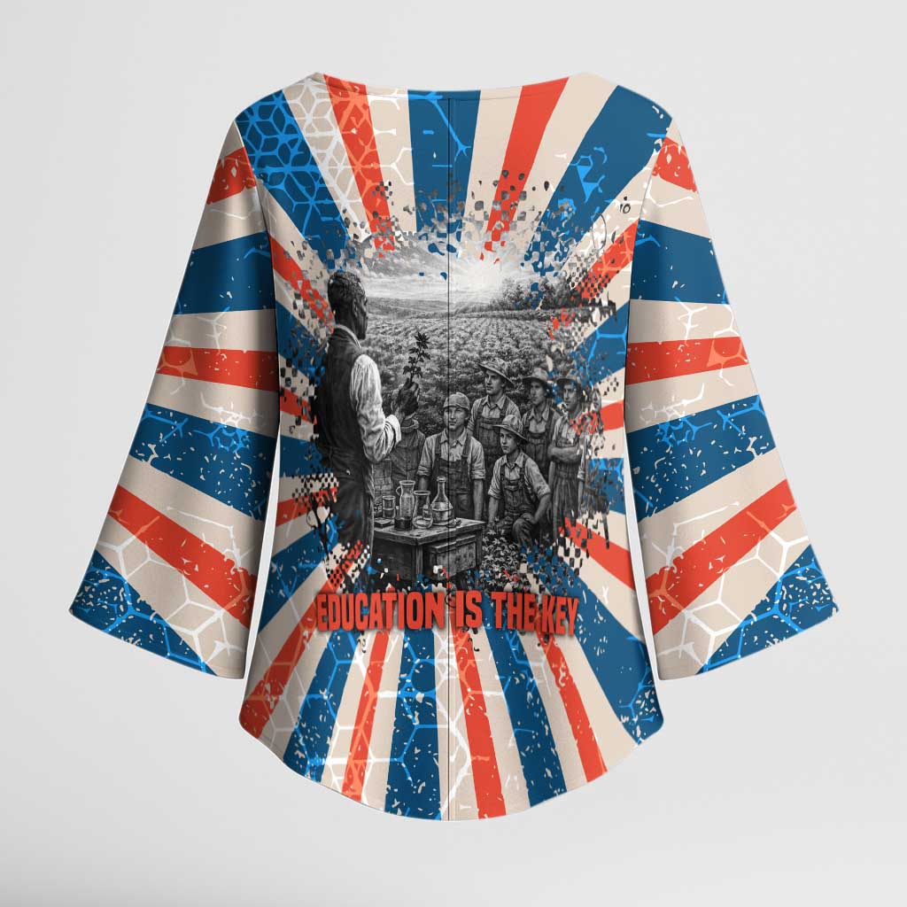 George Washington Carver Kimono Sleeve Blouse with Science Teaching Scene, Education Is the Key Quote - Wonder Print Shop