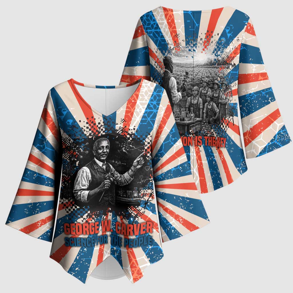 George Washington Carver Kimono Sleeve Blouse with Science Teaching Scene, Education Is the Key Quote - Wonder Print Shop