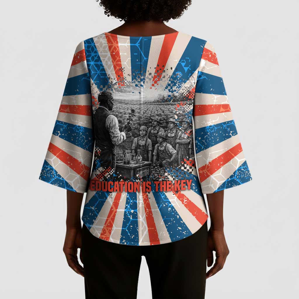 George Washington Carver Kimono Sleeve Blouse with Science Teaching Scene, Education Is the Key Quote - Wonder Print Shop
