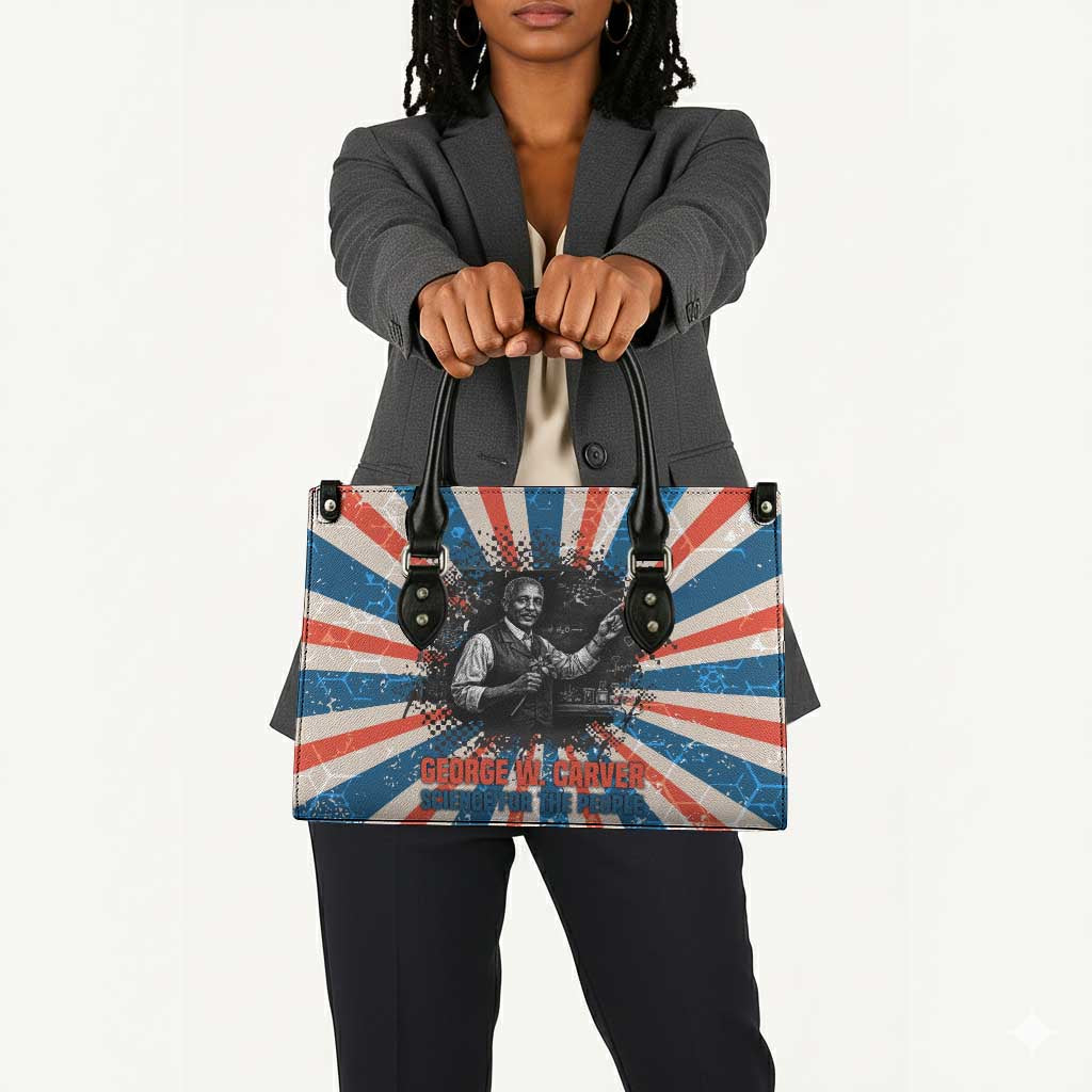 George Washington Carver Leather Bag with Science Teaching Scene, Education Is the Key Quote - Wonder Print Shop
