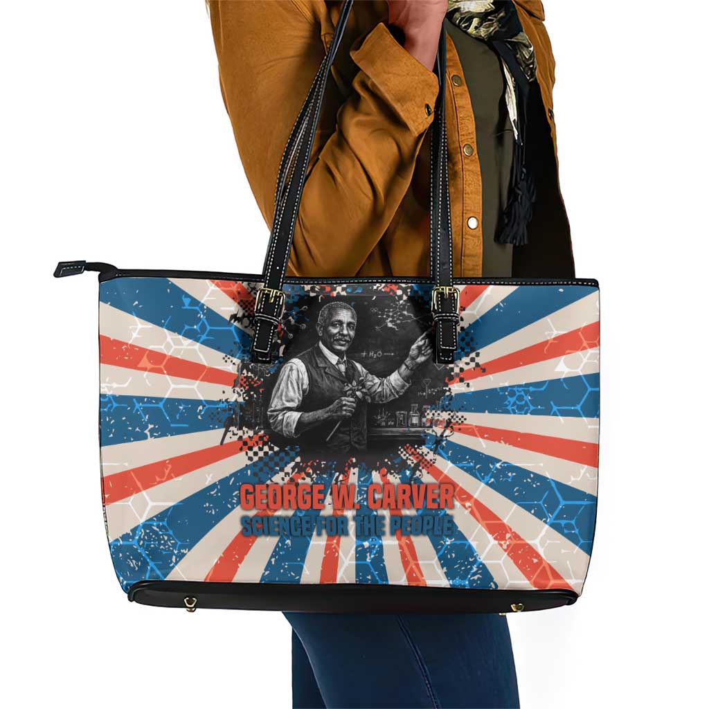 George Washington Carver Leather Tote Bag with Science Teaching Scene, Education Is the Key Quote - Wonder Print Shop