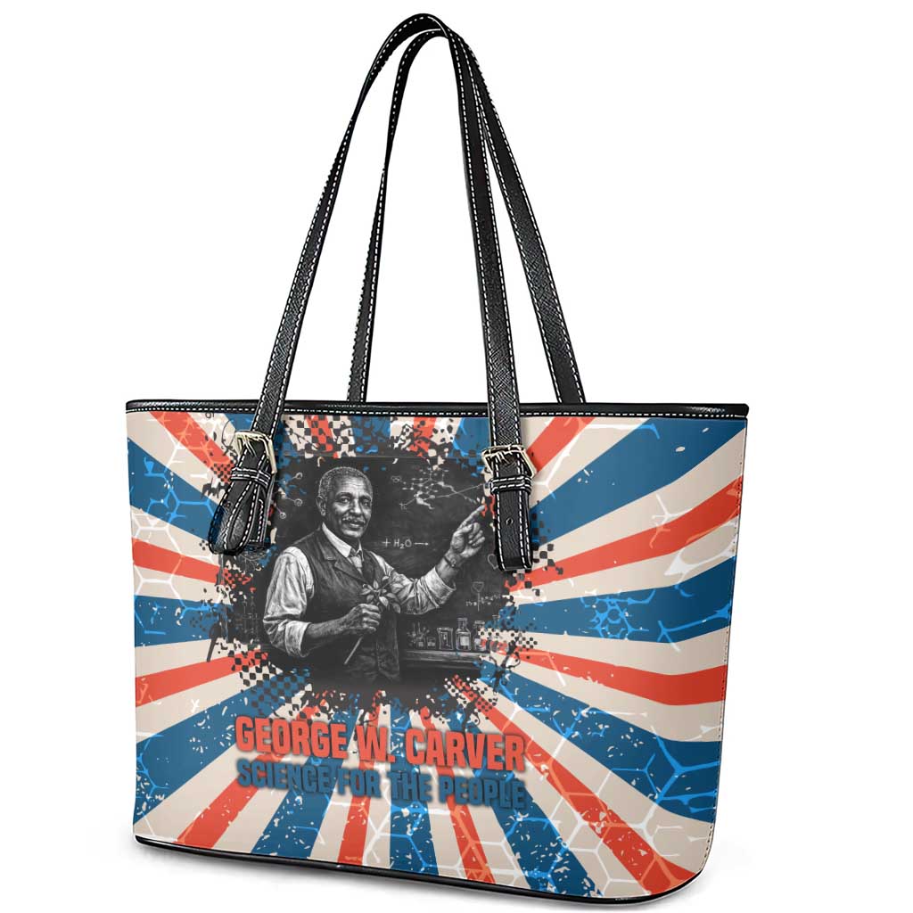 George Washington Carver Leather Tote Bag with Science Teaching Scene, Education Is the Key Quote - Wonder Print Shop