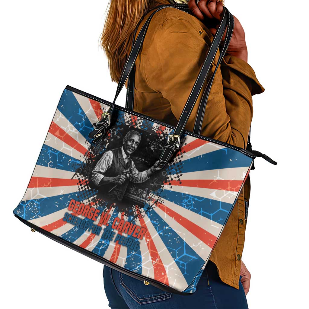 George Washington Carver Leather Tote Bag with Science Teaching Scene, Education Is the Key Quote - Wonder Print Shop