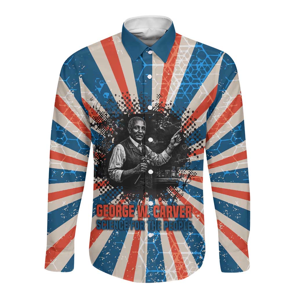 George Washington Carver Long Sleeve Button Shirt with Science Teaching Scene, Education Is the Key Quote - Wonder Print Shop