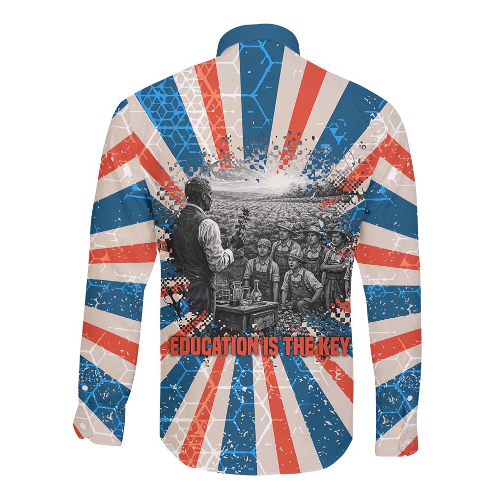 George Washington Carver Long Sleeve Button Shirt with Science Teaching Scene, Education Is the Key Quote - Wonder Print Shop