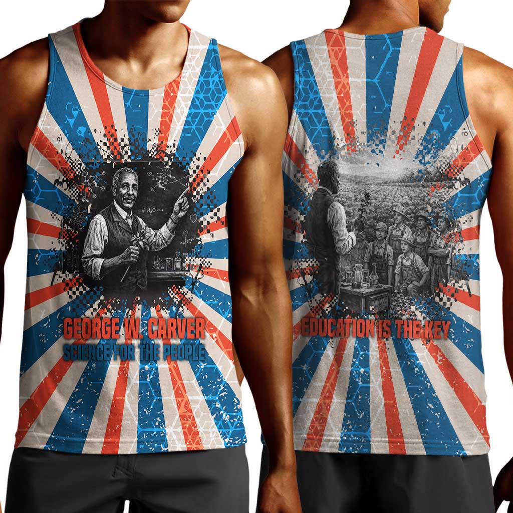 George Washington Carver Men Tank Top with Science Teaching Scene, Education Is the Key Quote - Wonder Print Shop