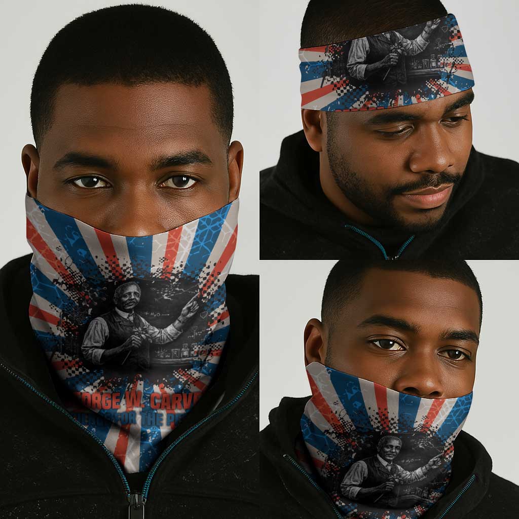 George Washington Carver Neck Gaiter with Science Teaching Scene, Education Is the Key Quote - Wonder Print Shop