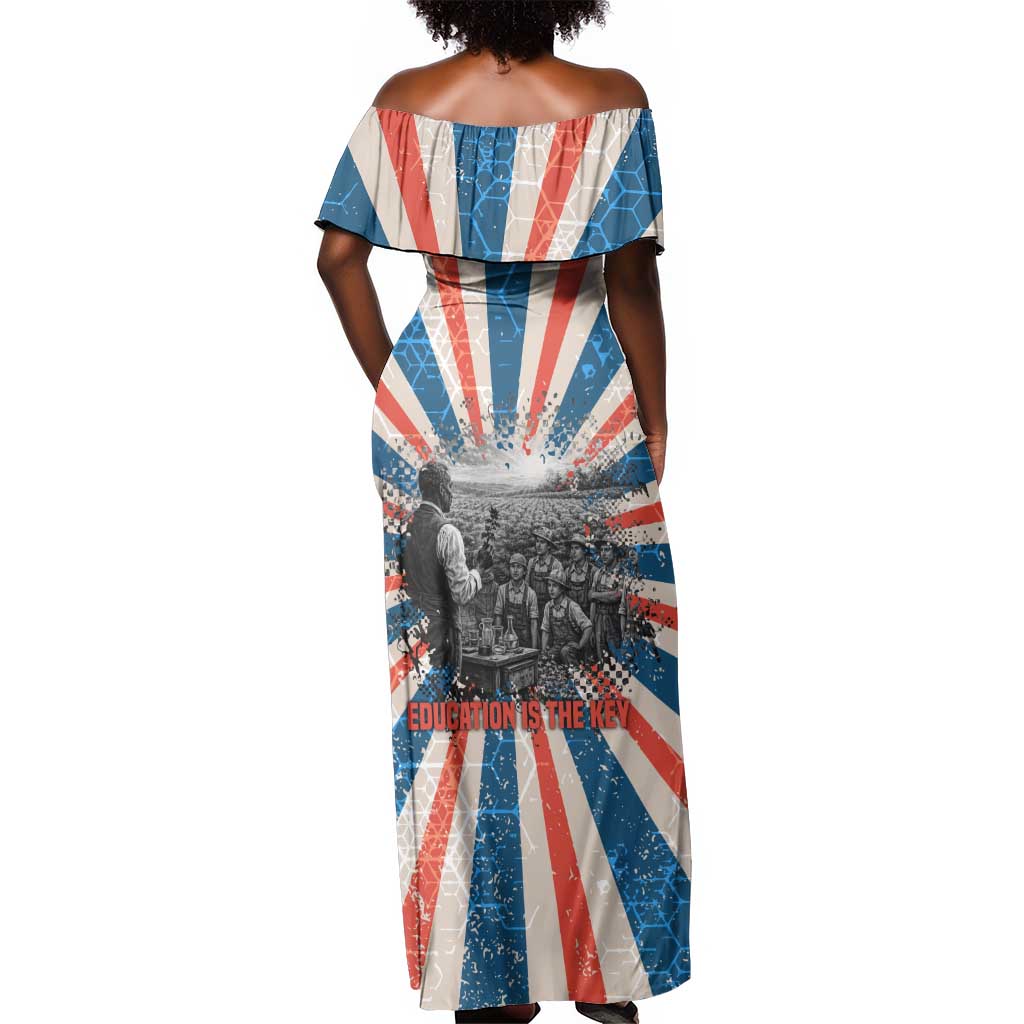 George Washington Carver Off Shoulder Maxi Dress with Science Teaching Scene, Education Is the Key Quote - Wonder Print Shop