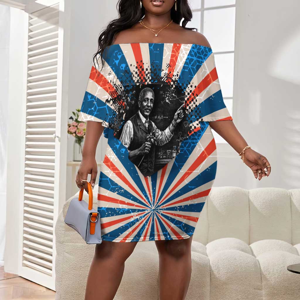 George Washington Carver Off Shoulder Short Dress with Science Teaching Scene, Education Is the Key Quote - Wonder Print Shop