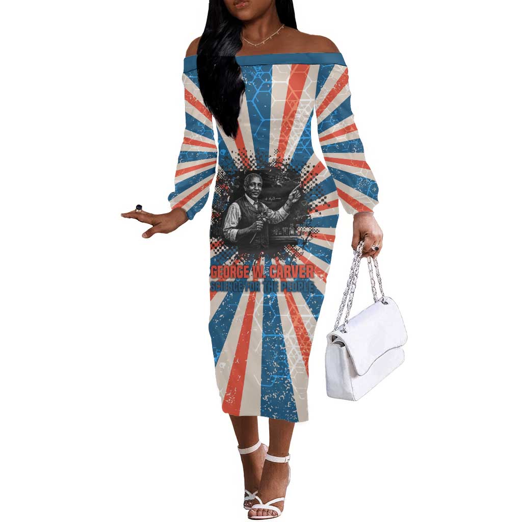 George Washington Carver Off The Shoulder Long Sleeve Dress with Science Teaching Scene, Education Is the Key Quote - Wonder Print Shop