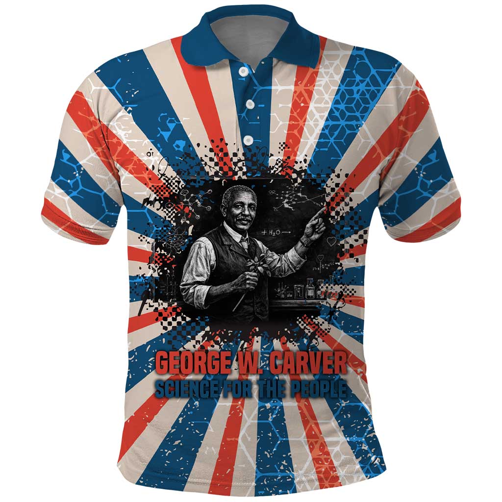 George Washington Carver Polo Shirt with Science Teaching Scene, Education Is the Key Quote - Wonder Print Shop