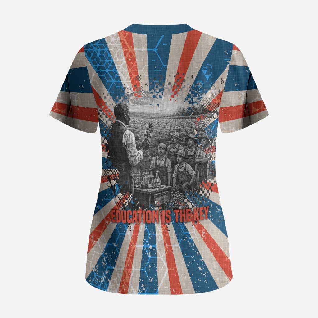 George Washington Carver Scrub Top with Science Teaching Scene, Education Is the Key Quote - Wonder Print Shop
