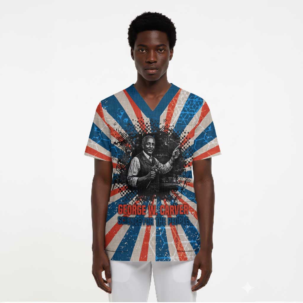 George Washington Carver Scrub Top with Science Teaching Scene, Education Is the Key Quote - Wonder Print Shop